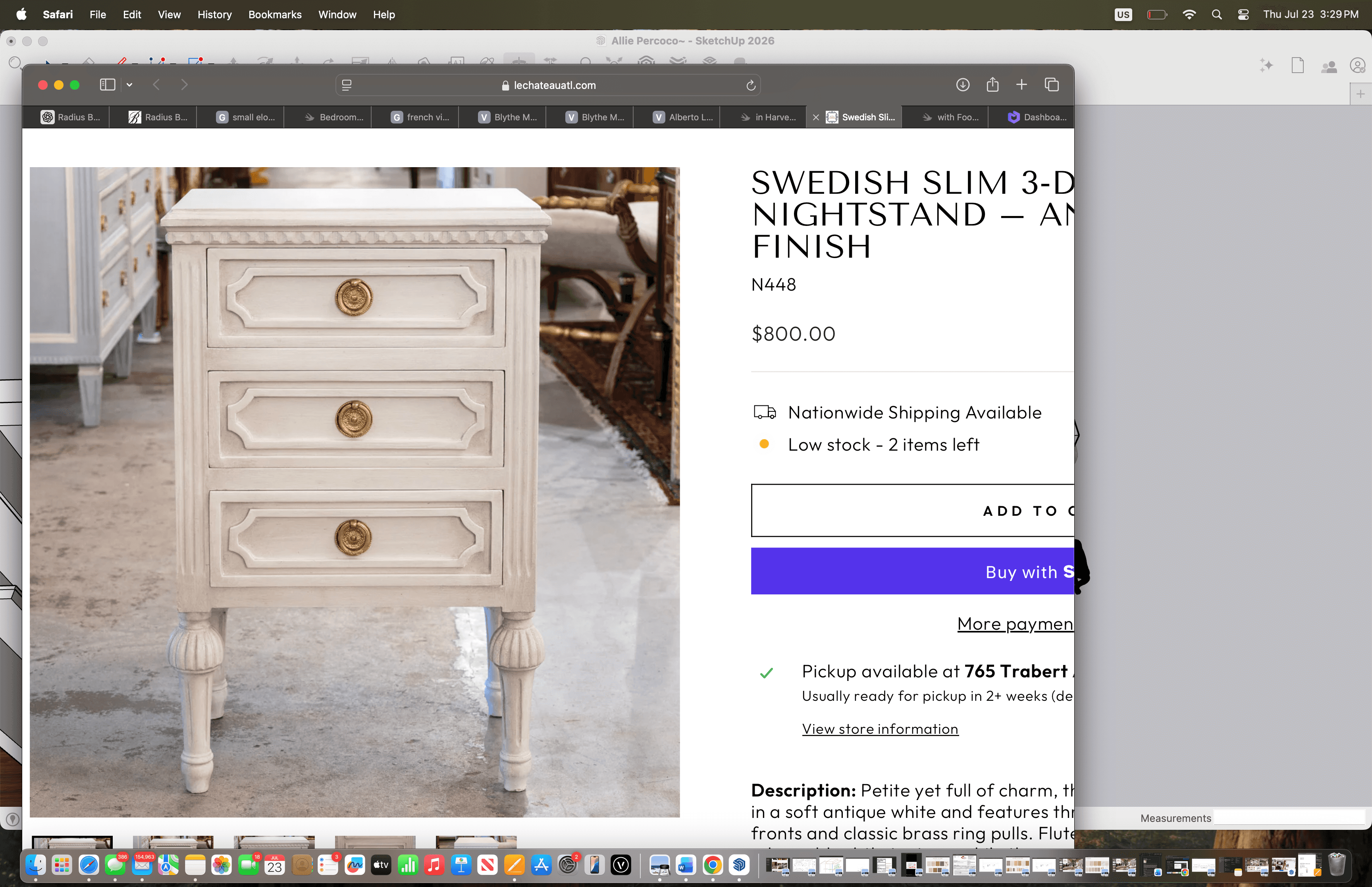 A white painted wooden nightstand featuring three functional drawers, ornate brass-toned circular pu… — 3D model