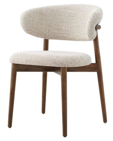 An upholstered armless side chair with a solid wood frame and tapered legs, featuring a curved backrest. — 3D model