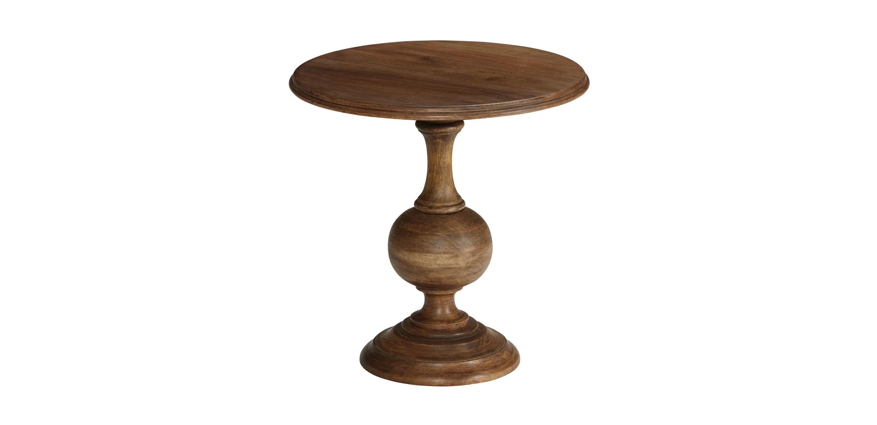 A round-top pedestal table with a turned, bulbous central support resting on a wide, tiered base. The tabletop has a slightly raised edge. The design features a classic, decorative turned wood structure. — 3D model