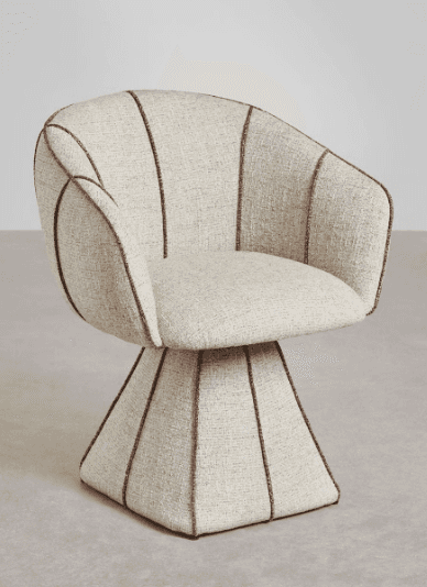 A modern armchair with a sculptural, pedestal base. The chair features a rounded seat and backrest,… — free OBJ 3D model