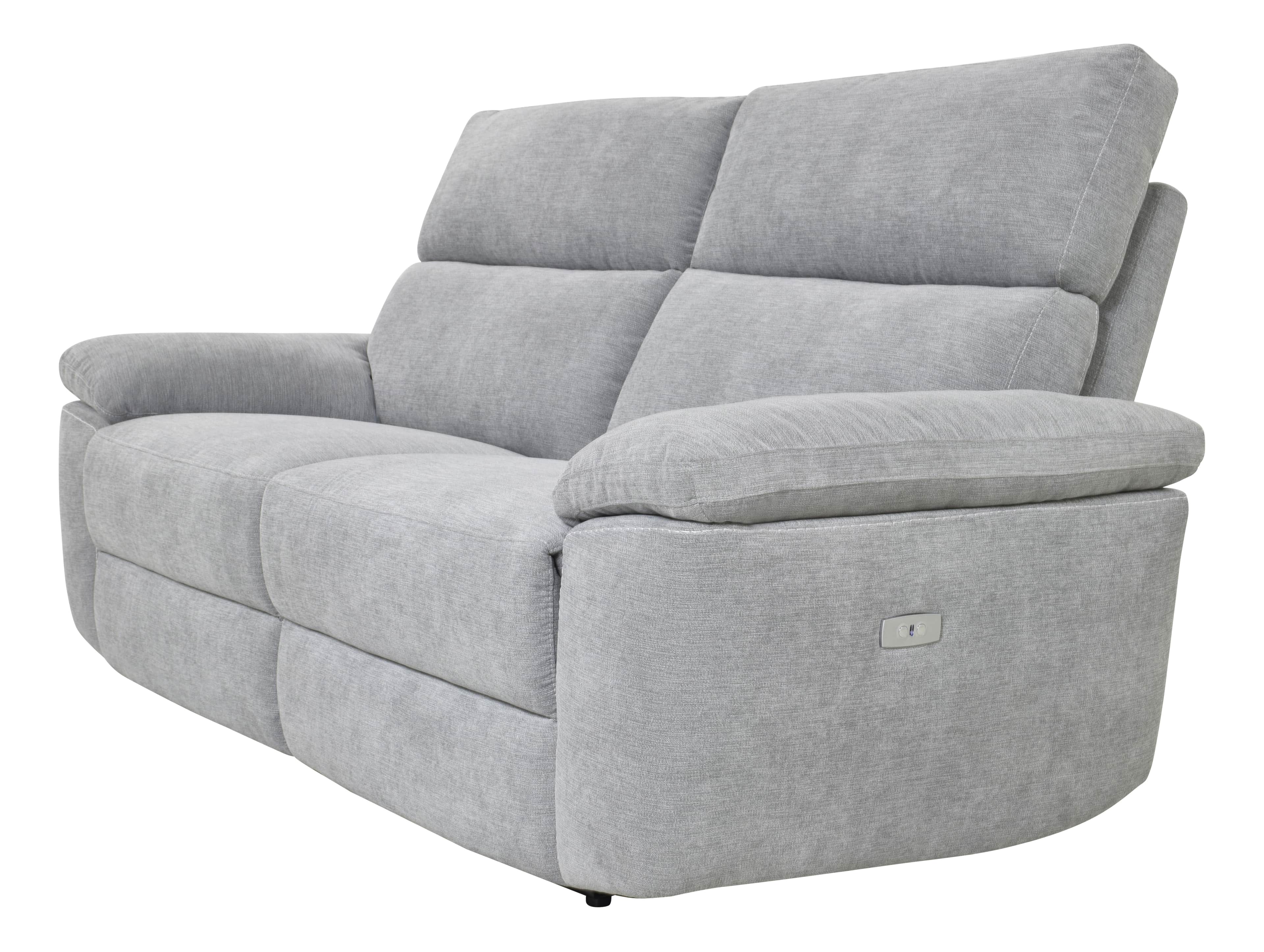 A light grey upholstered two-seater loveseat featuring power reclining functionality. The design is… — 3D model