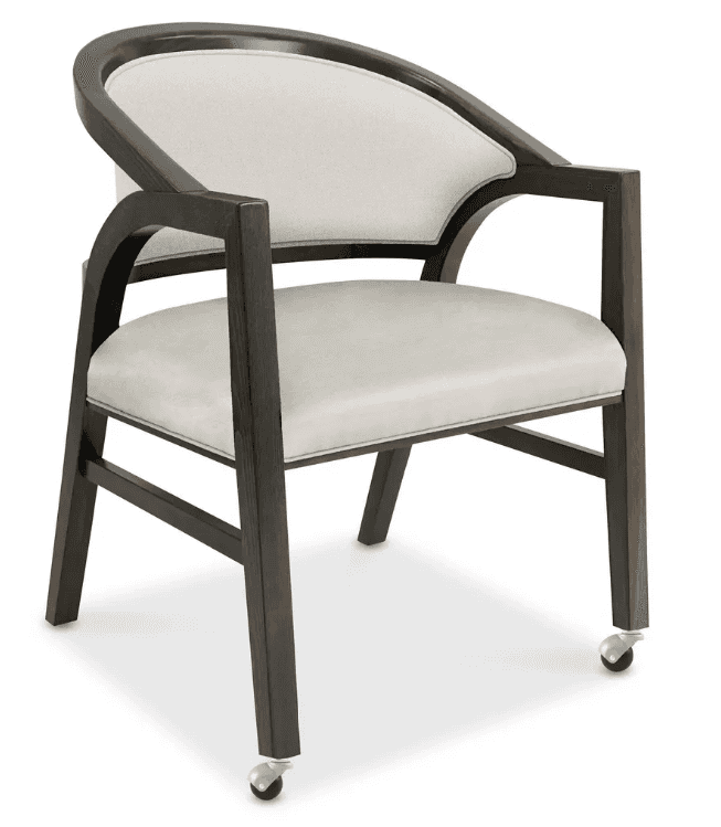 A dark wood armchair with light-colored upholstered seat and back. The chair features a curved top r… — free OBJ 3D model
