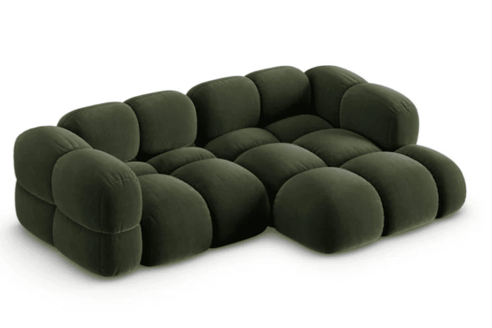 A dark green modular sectional sofa featuring a distinctive bubble or cloud-like design with rounded, plush upholstered cushions forming the back, seat, and arms. The sofa is composed of multiple interconnected sections, forming an L-shape. The upholstery appears to be a soft, possibly velvet or chenille, fabric. — 3D model