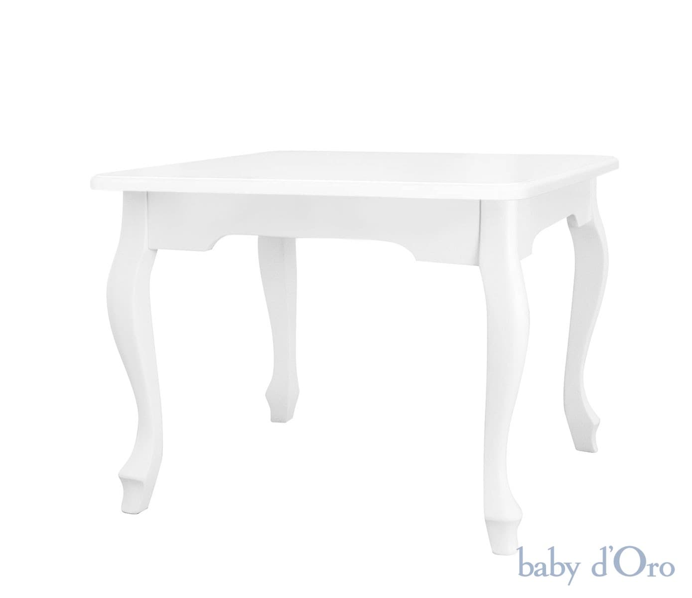 A white, square-topped side table with four curved legs, exhibiting a traditional or rococo design. The table has a simple, clean aesthetic with a smooth finish. — 3D model
