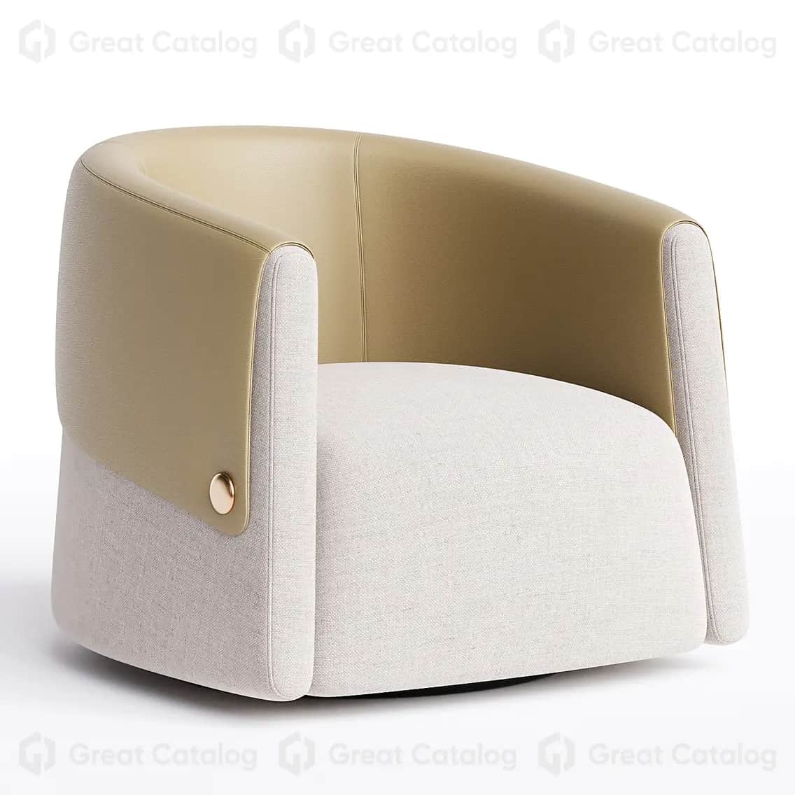 A modern upholstered armchair featuring a rounded, barrel-like silhouette. It showcases a two-tone d… — 3D model