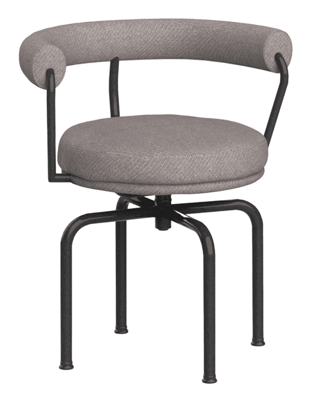 A contemporary swivel chair featuring a circular upholstered seat, a curved backrest that doubles as… — free BLEND 3D model
