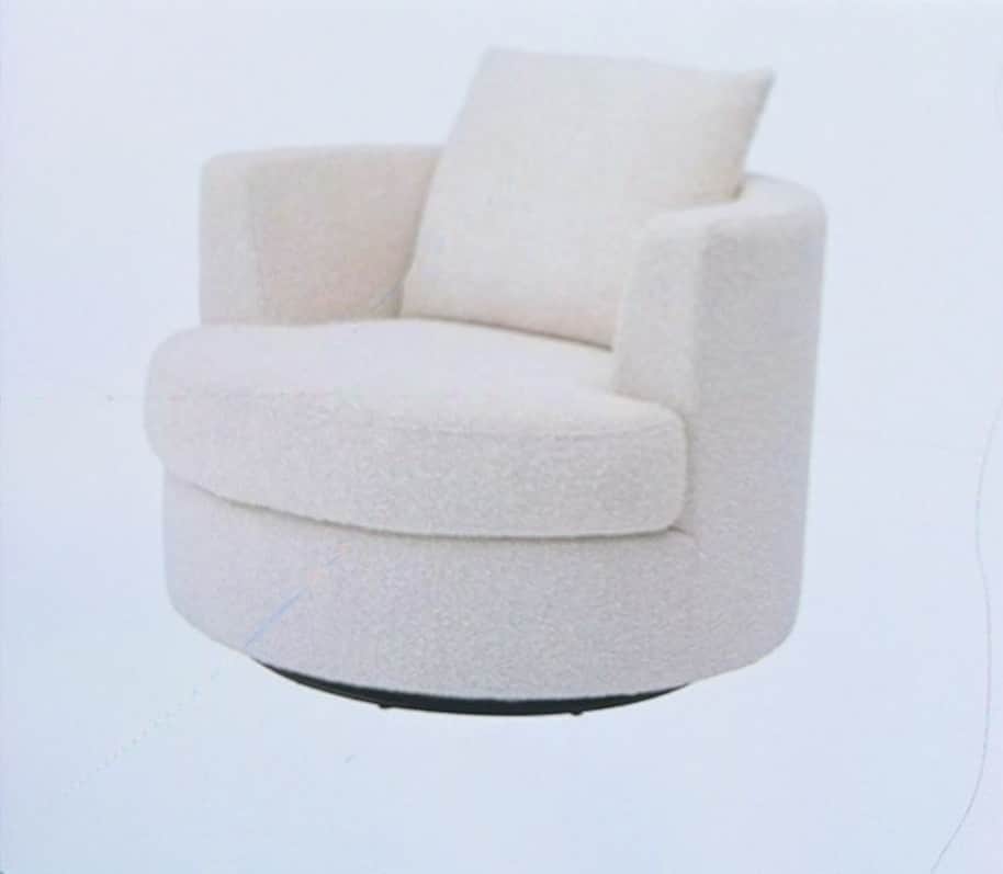 A contemporary armchair with a rounded silhouette and a swivel base. The armchair features plush uph… — 3D model