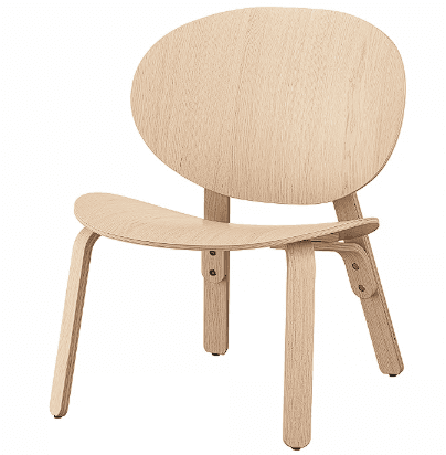 A modern accent chair constructed from bent plywood, featuring a rounded seat and a curved, oval-sha… — 3D model