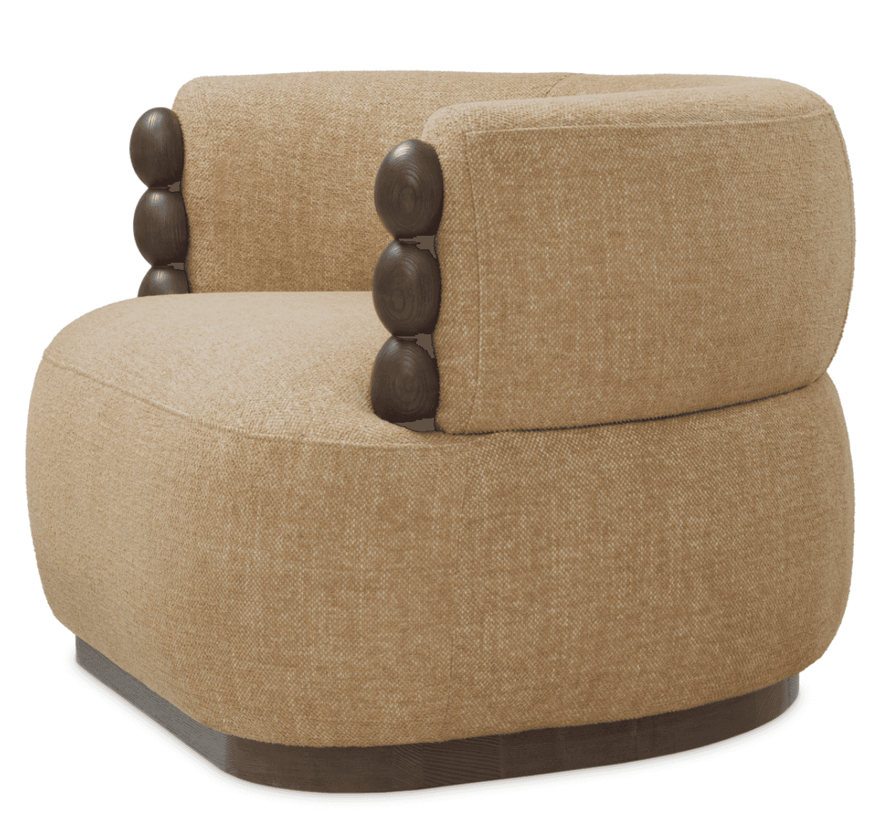 A single-seater armchair with a rounded, upholstered body and a wooden base. The armchair features u… — 3D model