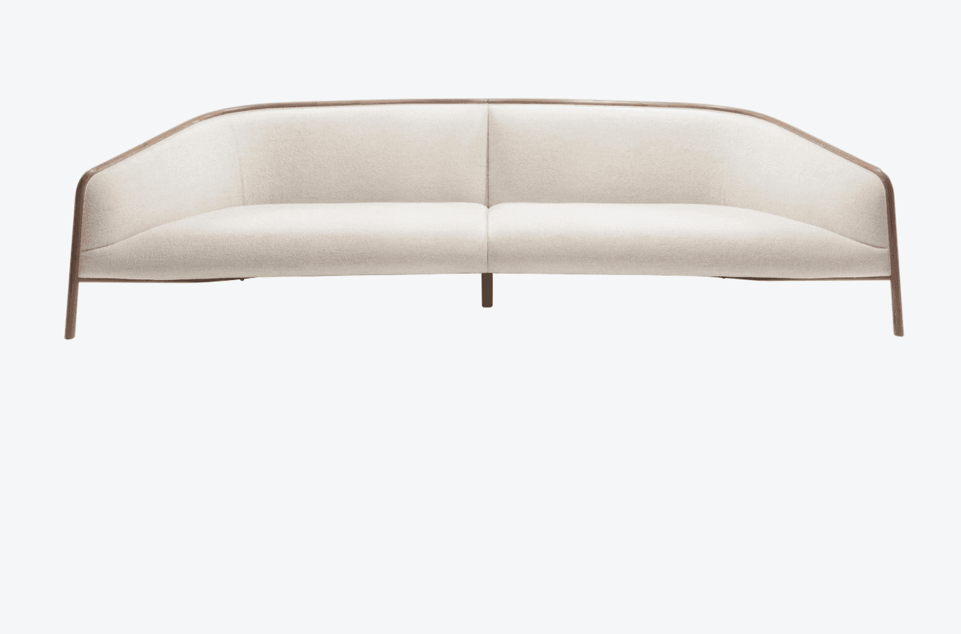 A two-seater sofa with a curved backrest and armrests, featuring a fabric upholstery and a visible w… — free OBJ 3D model