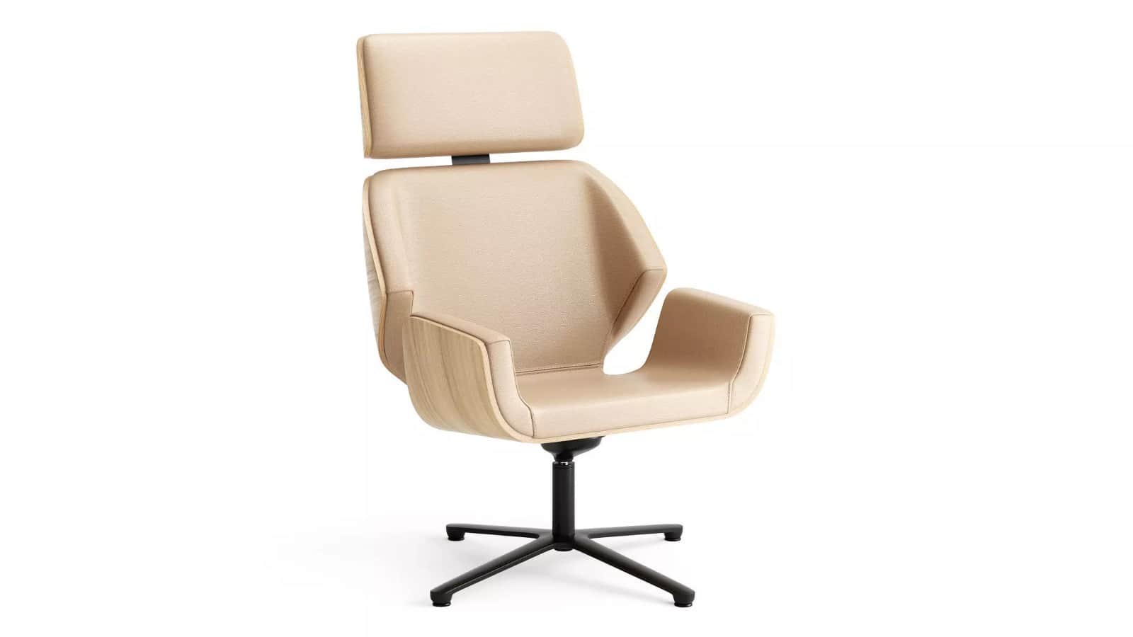 A contemporary armchair with a high back and headrest, featuring a sleek design. The seat and back a… — 3D model