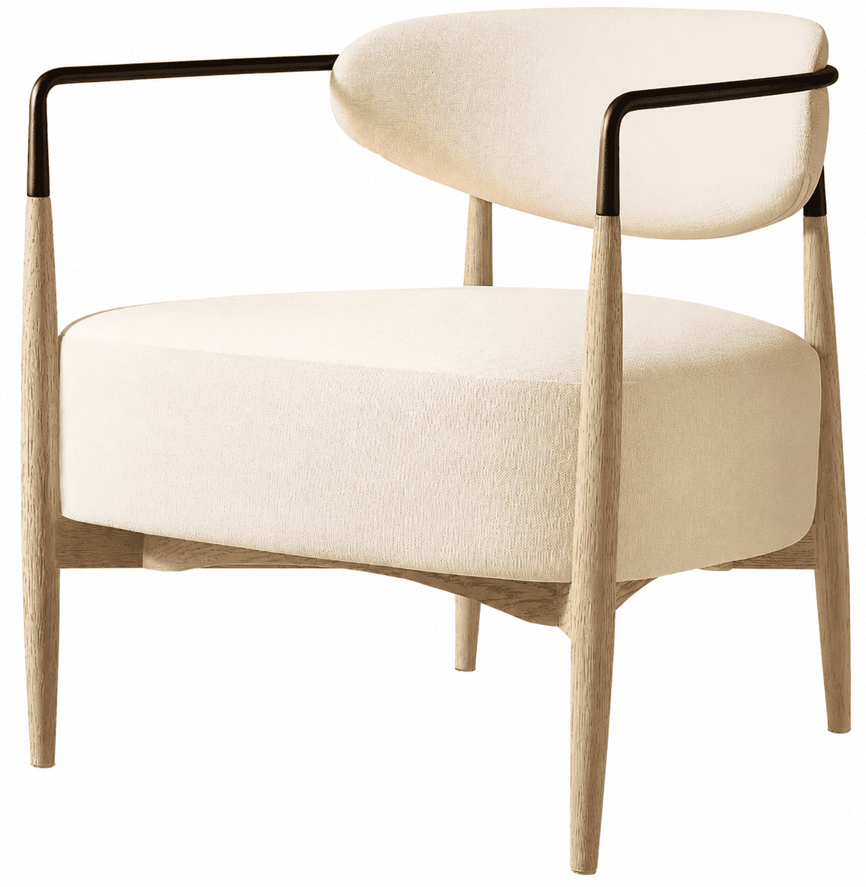 A contemporary upholstered armchair featuring a cream-colored textured fabric, a frame constructed f… — 3D model