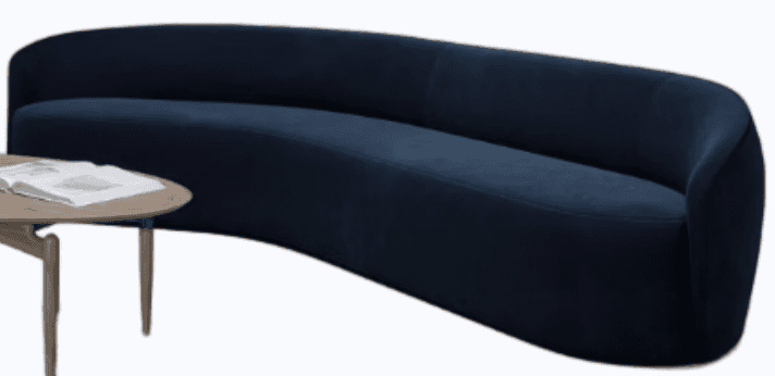A modern, curved sofa with a deep navy upholstery. The sofa features a continuous, flowing design wi… — free GLTF 3D model