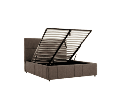 A bed frame with a headboard and a storage compartment accessible via a hydraulic lift mechanism. Th… — 3D model