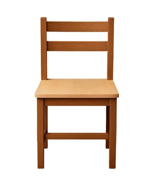 A simple, light-toned wooden chair with a solid seat and a two-slat backrest. The frame and back slats appear to be of a slightly darker tone or finish than the seat. — 3D model