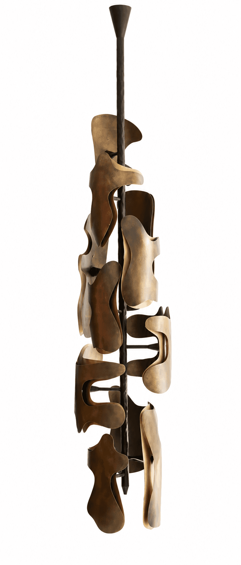 A vertical lighting fixture featuring a central dark textured rod surrounded by numerous organic, cu… — 3D model