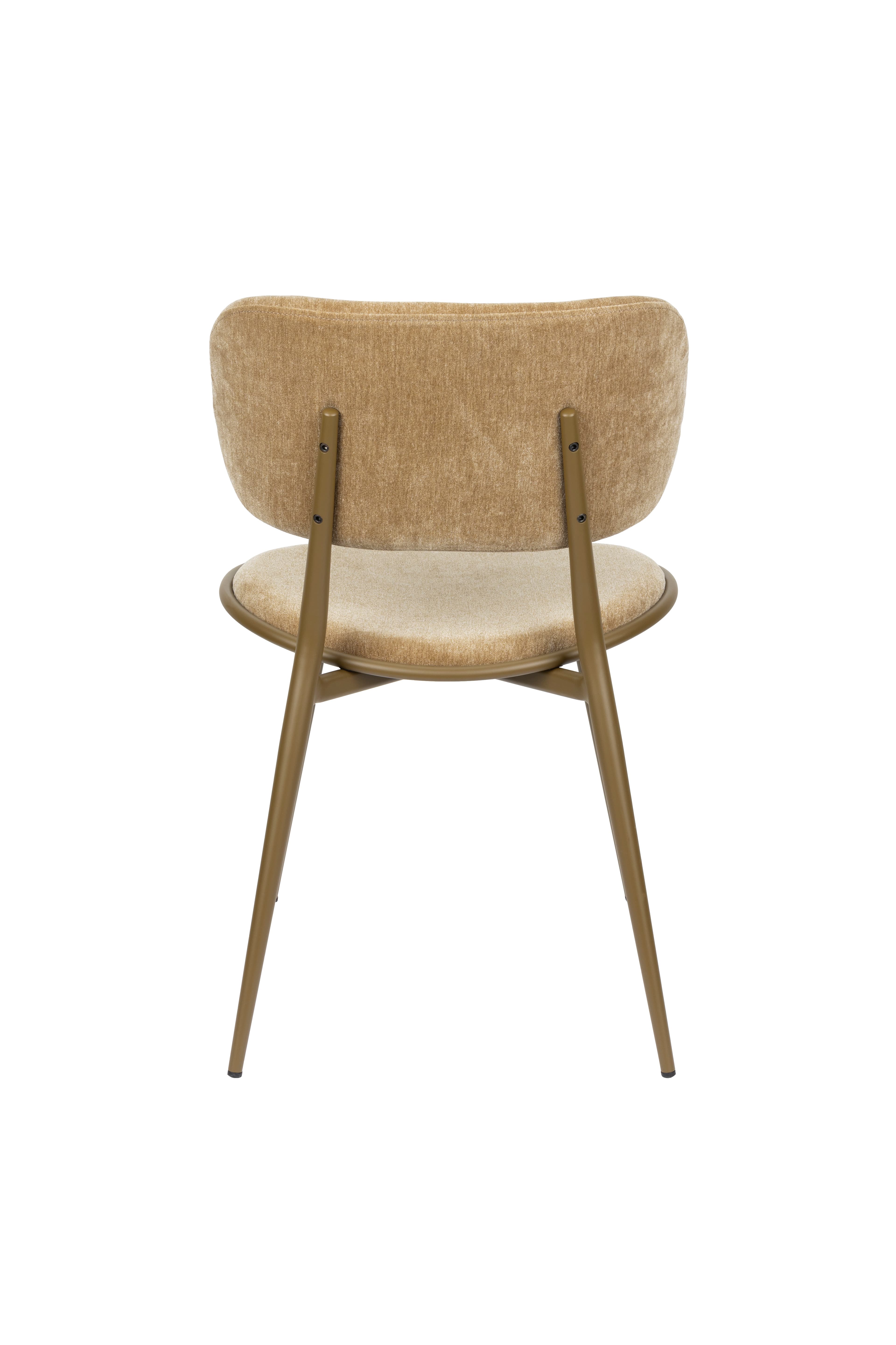 A dining chair with a curved backrest and a seat upholstered in textured fabric. The chair features slim, tapered legs and a supporting frame made of metal. — 3D model