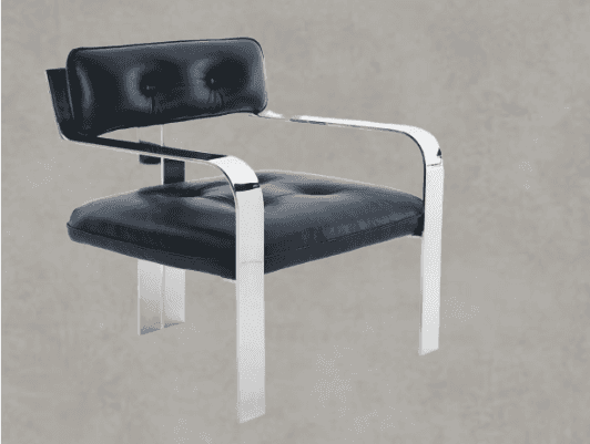 A modern armchair featuring a polished chrome tubular frame and plush black upholstered cushions on… — free OBJ 3D model