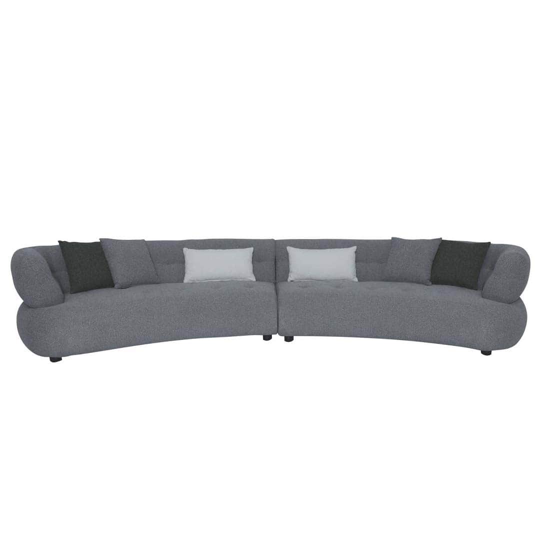 A contemporary curved modular sectional sofa upholstered in a textured grey fabric. The sofa compris… — free SKP 3D model