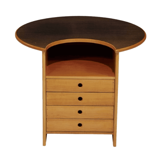 A chest of drawers with an asymmetric, kidney-shaped tabletop. The tabletop is darker than the rest… — 3D model
