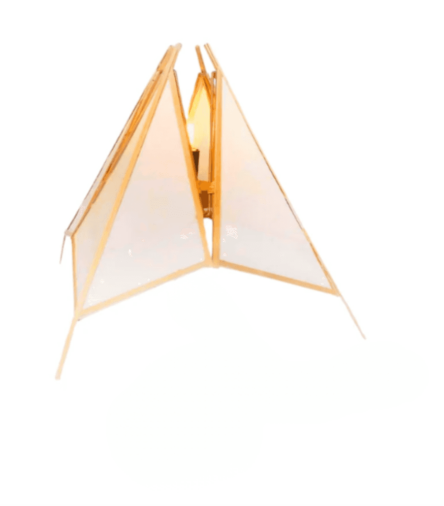 A table lamp featuring a sculptural, geometric shade constructed from light-colored, translucent pan… — free OBJ 3D model