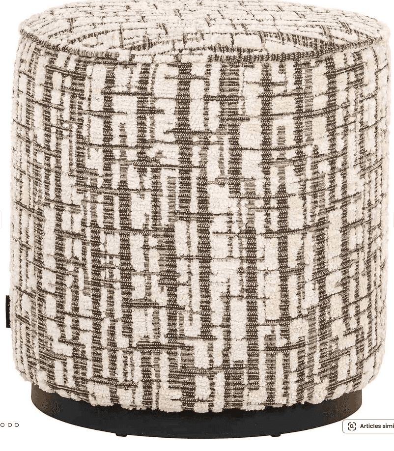 A cylindrical ottoman upholstered in a textured fabric with a geometric pattern. The fabric has a cr… — 3D model
