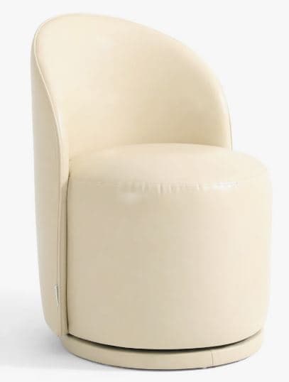 An armless swivel accent chair featuring a cylindrical upholstered base, a round seat, and a curved, rounded backrest, all covered in a smooth, cream-colored material. — 3D model