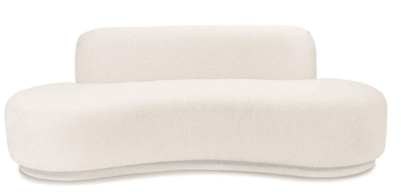 A contemporary sofa with a distinctive curved silhouette and a textured boucle upholstery. The desig… — 3D model