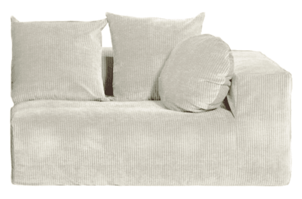 A light-colored, low-profile sofa with a modular design. It features a textured corduroy-like uphols… — 3D model