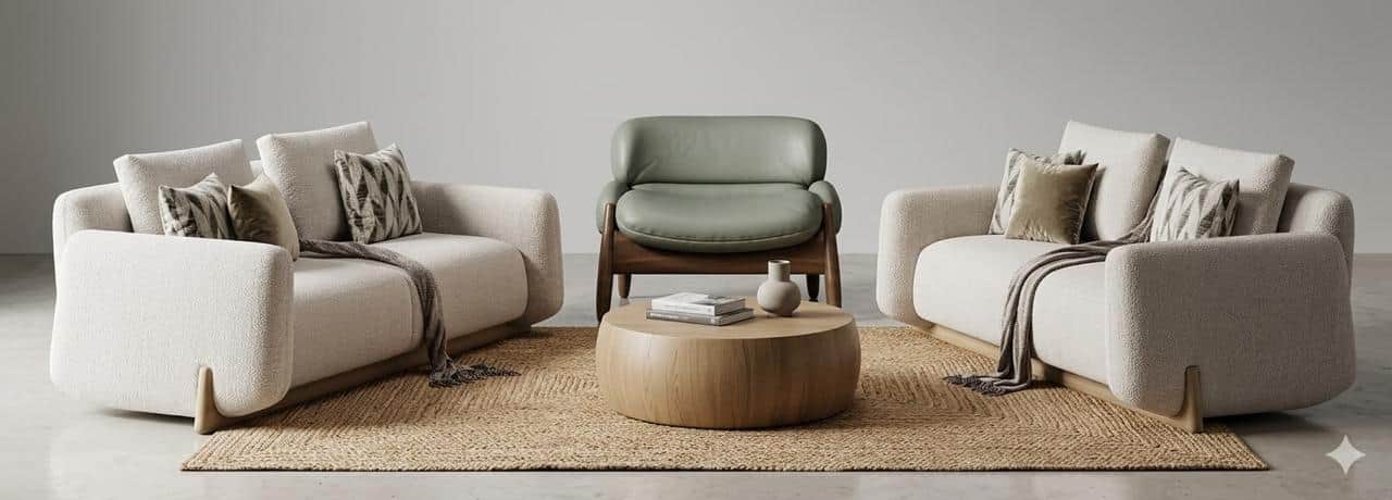 A minimalist, round coffee table crafted from light-toned wood, featuring a solid drum-like silhouet… — 3D model