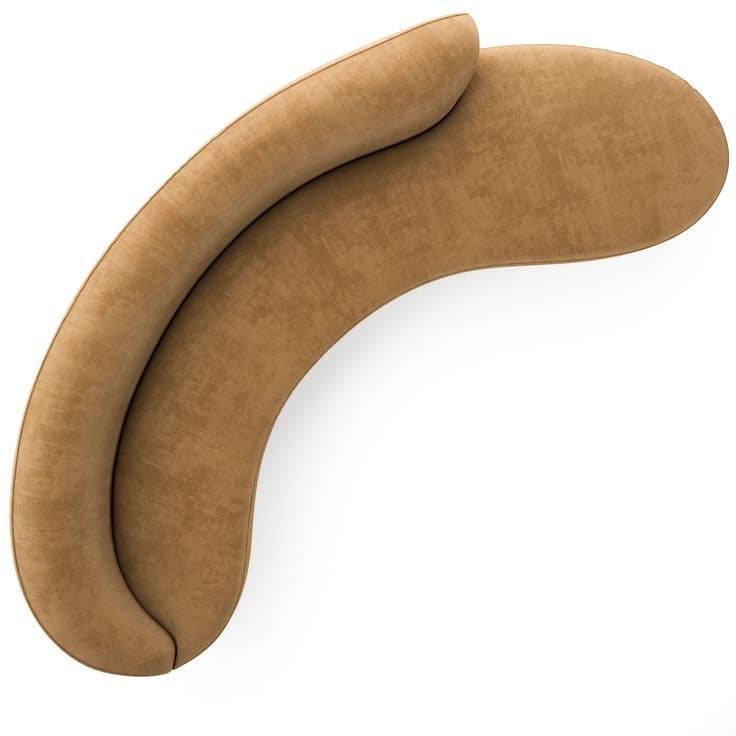 An upholstered sofa featuring a distinctive curved, serpentine silhouette, with a continuous, integrated backrest. The entire piece is covered in a textured, light brown or tan fabric. — 3D model