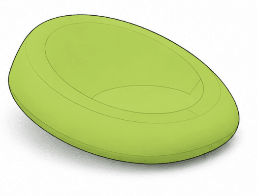A vibrant lime green bean bag chair, characterized by its soft, unstructured, and amorphous form. The chair appears to be made from a fabric material, with subtle seam lines indicating multiple panels sewn together to create its rounded, body-conforming shape. It sits low to the ground, designed for casual and relaxed seating. — 3D model