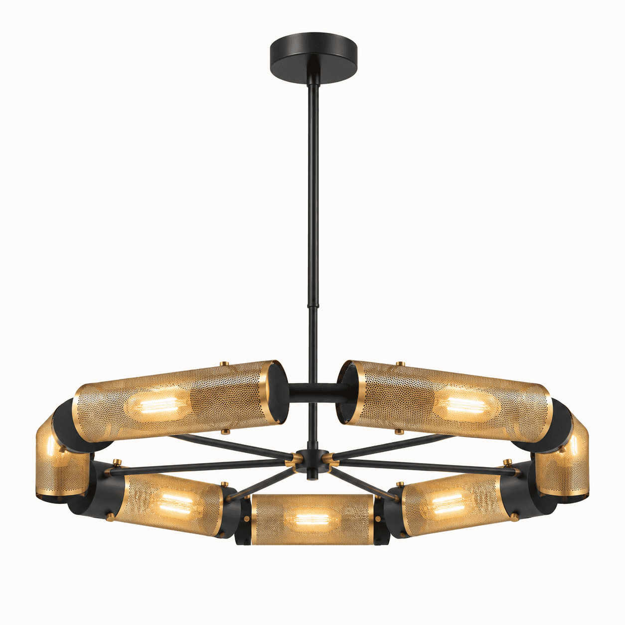 A modern chandelier featuring a matte black metal frame arranged in a hexagonal or octagonal shape,… — free STL 3D model