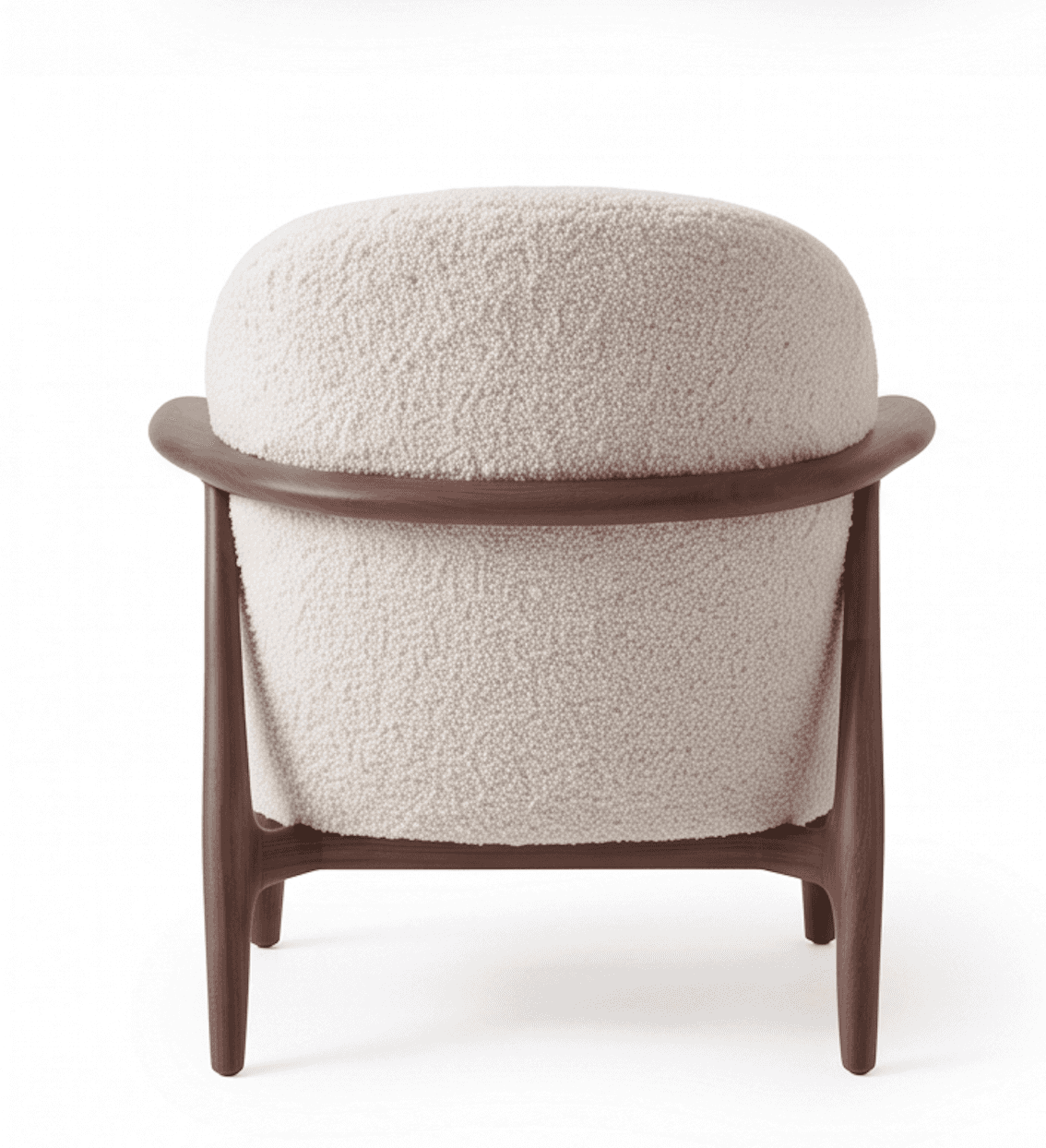 A contemporary lounge chair featuring a sturdy dark wood frame and plush, off-white boucle upholster… — free GLTF 3D model
