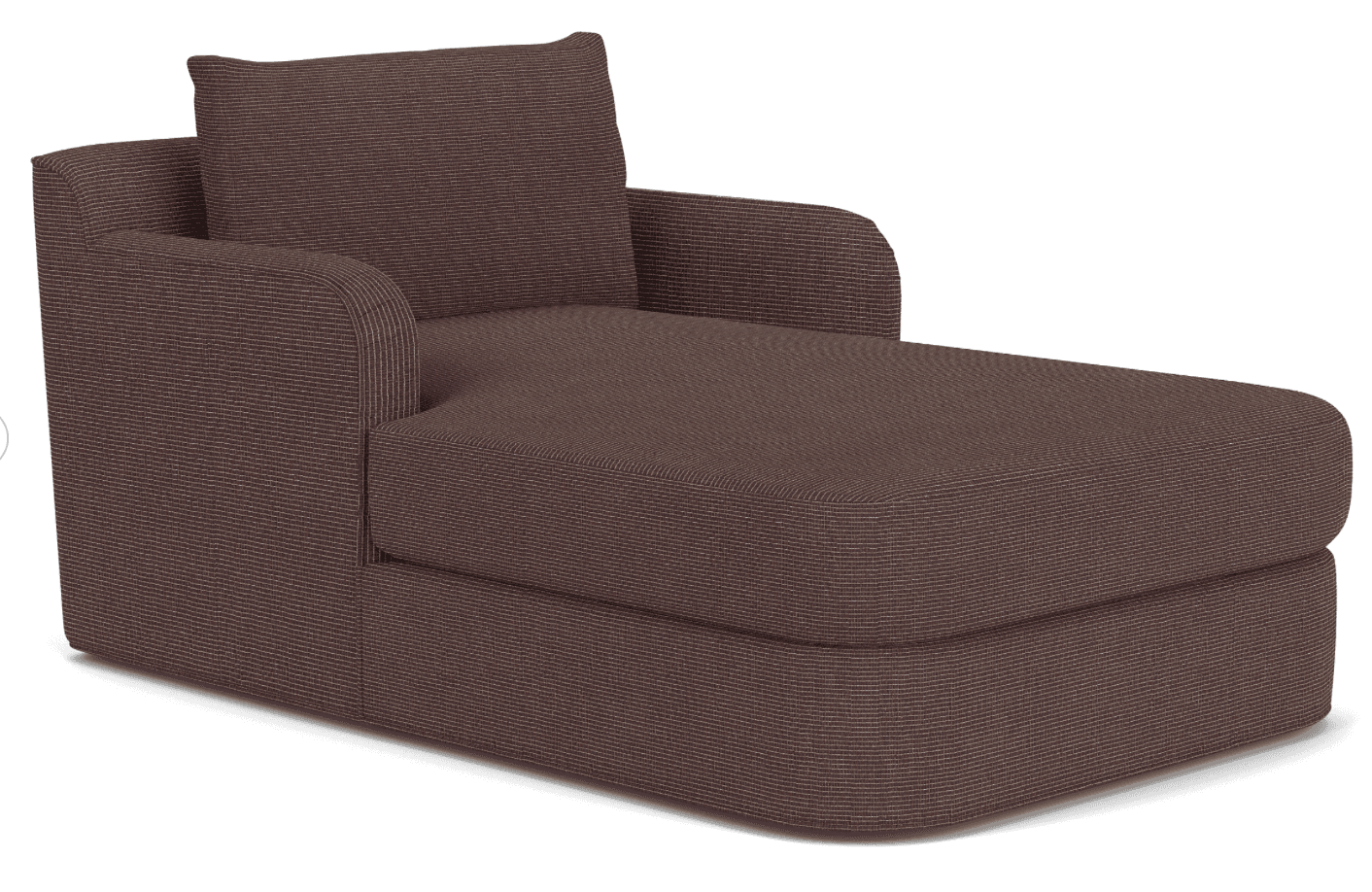 A contemporary upholstered chaise lounge in a dark brown, finely striped fabric, featuring a single… — 3D model
