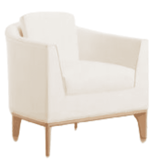 A contemporary upholstered armchair featuring a clean, rounded profile with a cream-colored textured… — 3D model