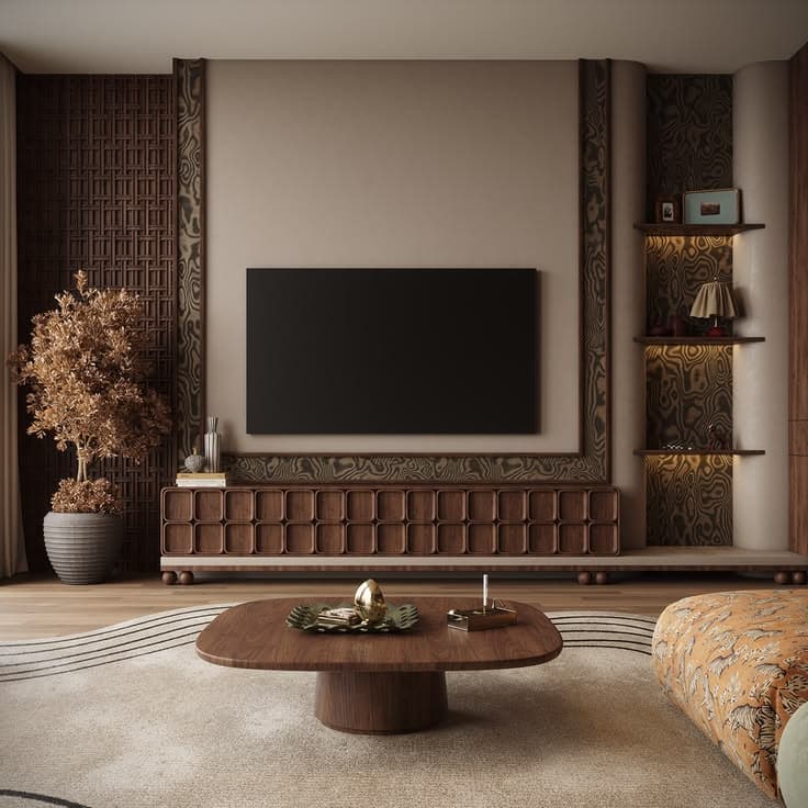 A modern, square coffee table made of dark wood, likely walnut. It features a thick, rounded top with softly curved corners, supported by a substantial cylindrical pedestal base. The base includes two subtle, concentric rings near its bottom. — 3D model