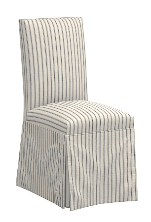 A dining chair upholstered in a striped fabric. The chair features a tall, straight back and a seat… — 3D model