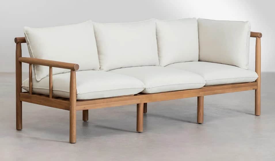 A three-seater sofa with a wooden frame and cushioned seating and backrest. The sofa features an arm… — 3D model
