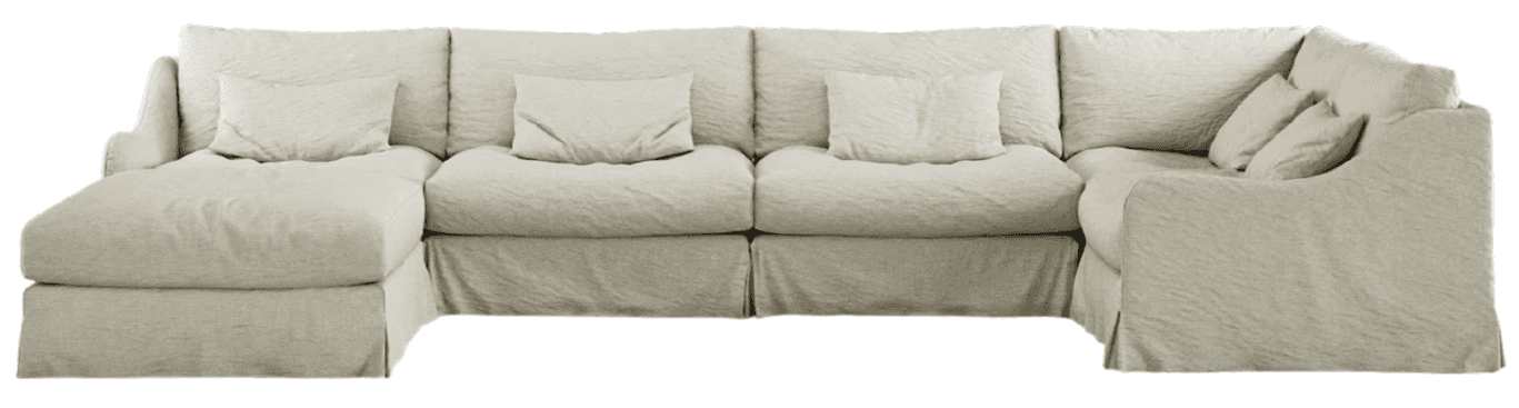 A sectional sofa with a chaise lounge and multiple seating modules, upholstered in a light-colored,… — free OBJ 3D model