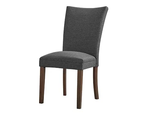 An upholstered dining side chair featuring dark grey fabric and solid wood legs. The chair has a subtly curved backrest and a fully upholstered seat, providing a comfortable seating option suitable for a dining setting or as an accent piece. — 3D model
