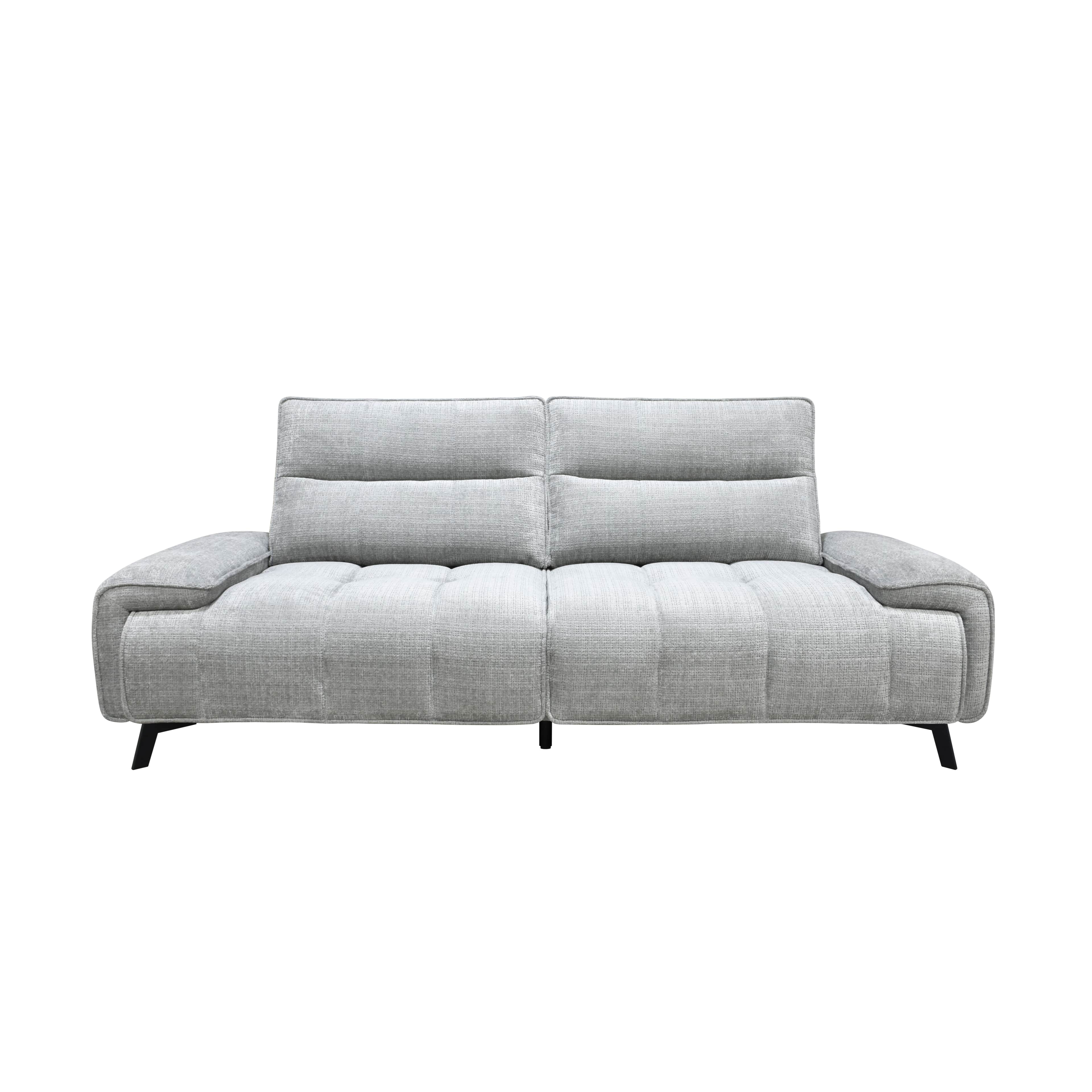 A contemporary sofa upholstered in a light grey textured fabric, featuring segmented backrests, tuft… — free GLB 3D model