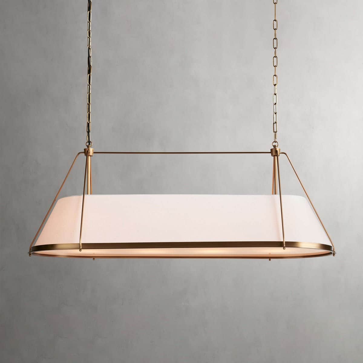 A contemporary linear pendant light featuring a rectangular frosted glass diffuser suspended by a br… — free GLB 3D model