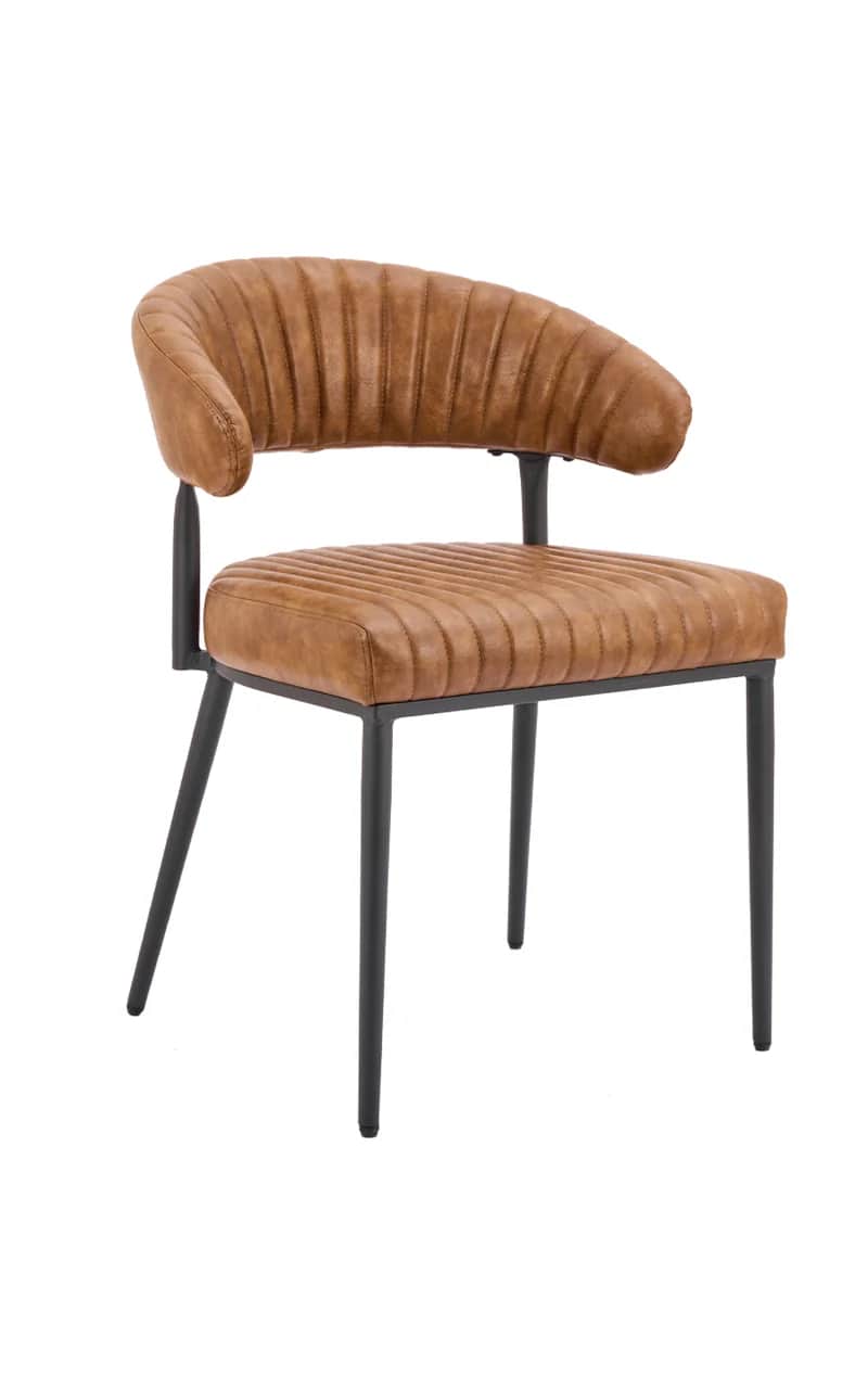 A modern industrial style dining chair featuring a continuous, curved, and channel-tufted backrest a… — 3D model
