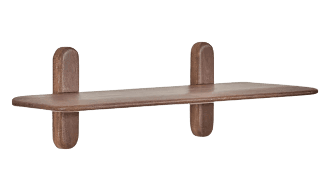 A small, wall-mounted wooden shelf with a minimalist design. It features a flat, rectangular shelf s… — 3D model