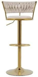 A modern, glam-style adjustable bar stool featuring a gold-finished metal frame and base, with a cre… — 3D model