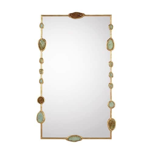 A rectangular wall mirror featuring a gilded metal frame adorned with irregularly shaped, gemstone-l… — 3D model