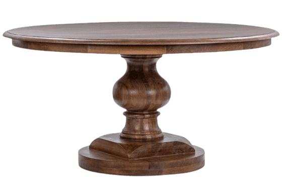 A round dining table with a pedestal base. The tabletop has a slightly beveled edge. The pedestal is… — 3D model
