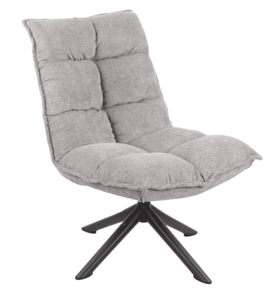 A modern accent chair with a low profile and a swiveling base. The chair features a generously padde… — free OBJ 3D model