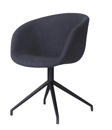 A modern armchair with a molded, upholstered seat and backrest. It is supported by a central pedestal base with four splayed legs, providing a stable and dynamic silhouette. The upholstery has a textured finish. — 3D model